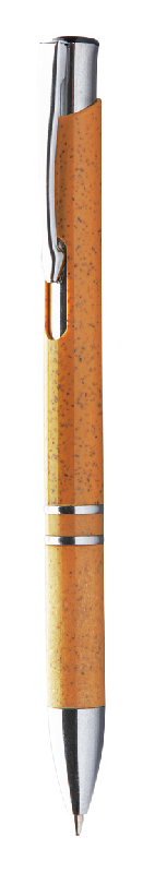 Stylo à bille - en paille de blé et plastique avec pièces métalliques - encre bleue - couleur orange - 10g_0