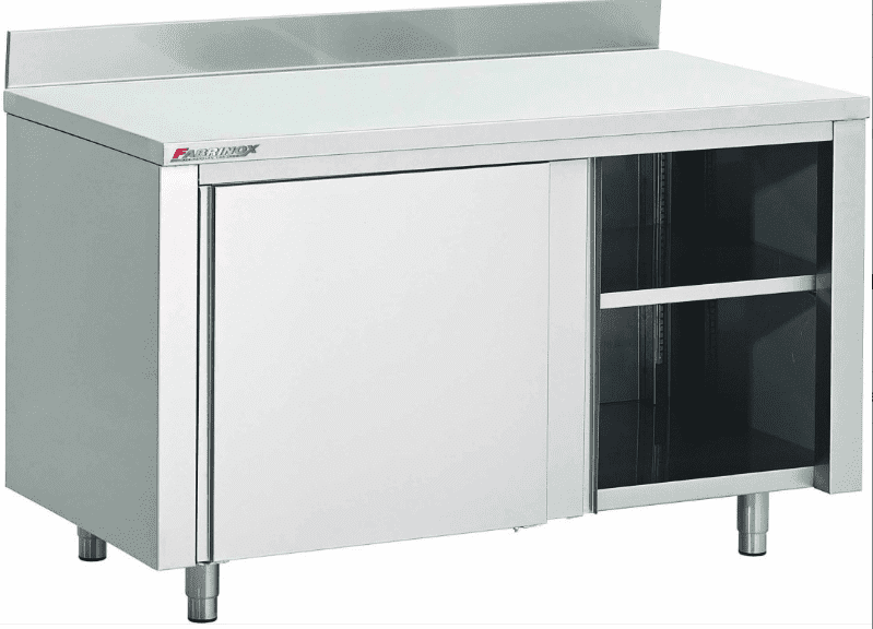 Table armoire adossée chauffante en inox AISI 430 - FABRINOX - Portes coulissantes - Longueur 1200 mm, Profondeur 500 mm_0