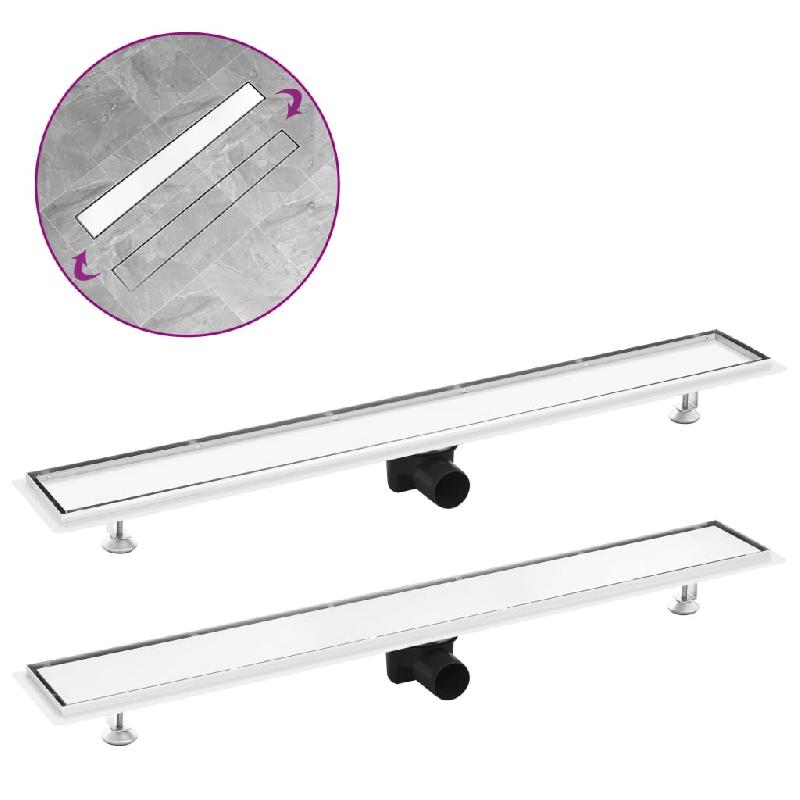 Caniveau drain de douche en acier inoxydable - Couvercle réversible 2 en 1 - 93x14 cm - 02_0003013_0