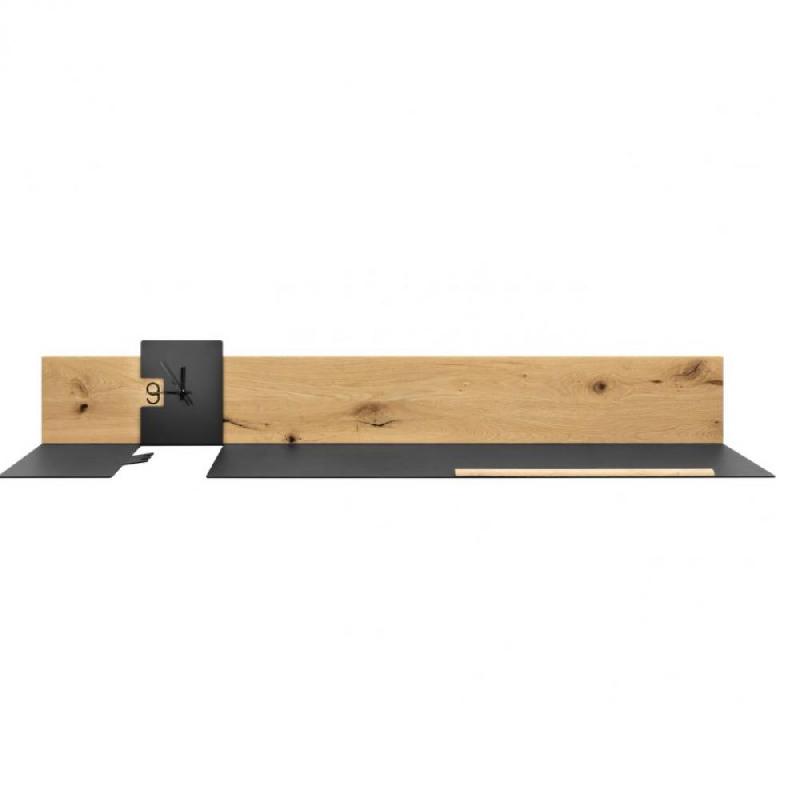 Étagère design style chêne - porte-manteau avec horloge intégrée et finition en placage bois_0