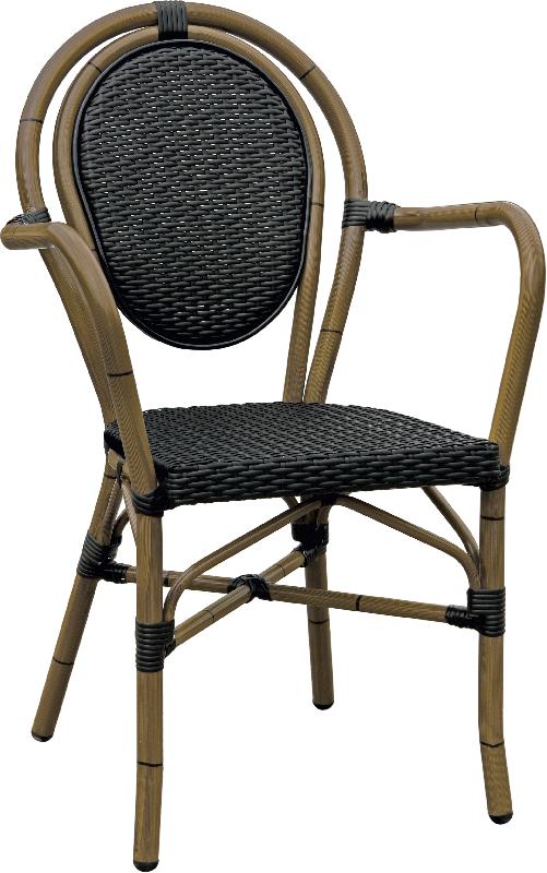 Fauteuil de terrasse Paris - bambou - tressage noir - aluminium et polyéthylène - usage extérieur et empilable_0