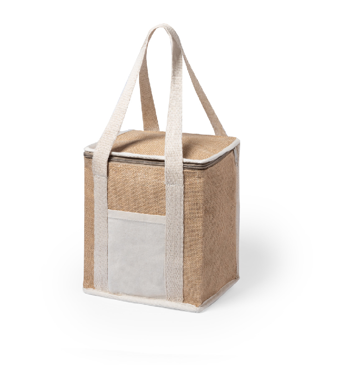 Sac isotherme zippé en jute et coton laminé - doublure aluminium - avec poche frontale en coton_0