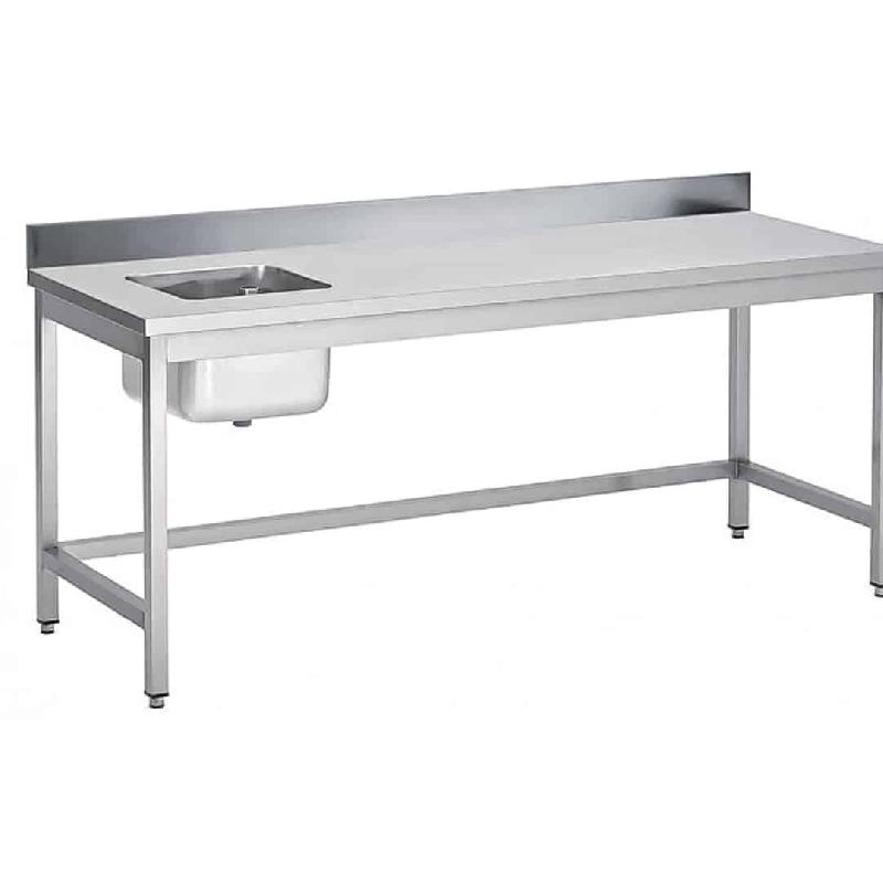 Table du chef soudée adossée avec bac à gauche - 2000 mm - Profondeur 700 mm - Réf STCA207-443G-1_0