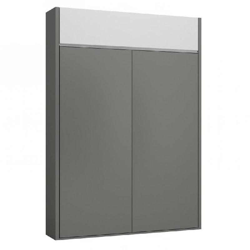 Armoire-lit escamotable ALADYNO gris mat - bandeau blanc mat - 140x200 cm - ultra plate avec ouverture assistée_0