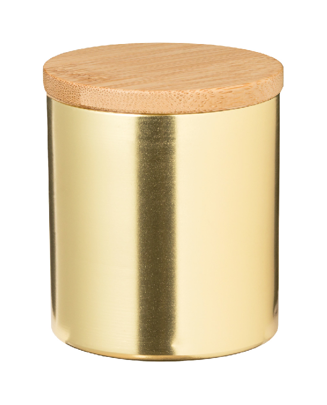 Bougie parfumée à la vanille - support aluminium doré avec couvercle en bambou - 230gr_0