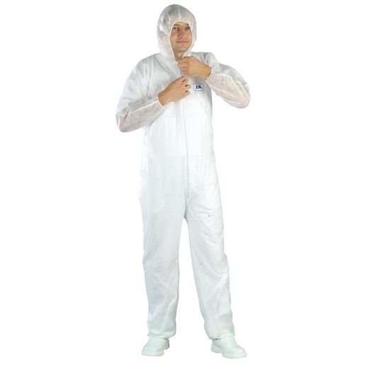 Combinaison de protection covid - polypropylène blanc T4 40g/m² - cagoule, fermeture à rabat et élastiques de serrage_0