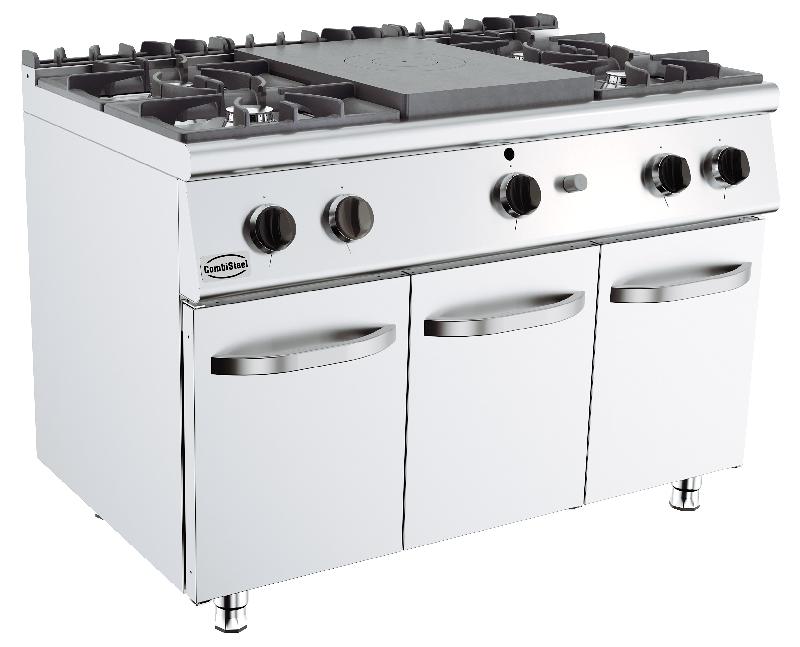 Cuisinière professionnelle à gaz - plaques coup de feu - 4 brûleurs 6,5 kW - sans portes - réf. 7178.0585_0