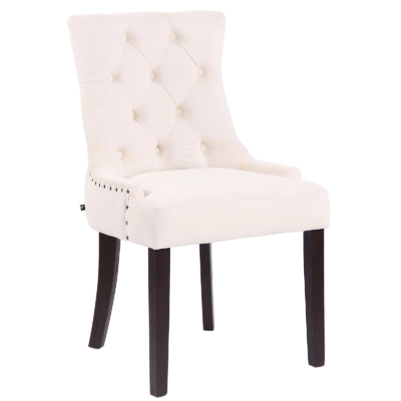 Décoshop26 - Chaise de salle à manger x1 design antique capitonné en velours crème avec 4 pieds en bois marron 10_0001933 - marron 3000250746830_0