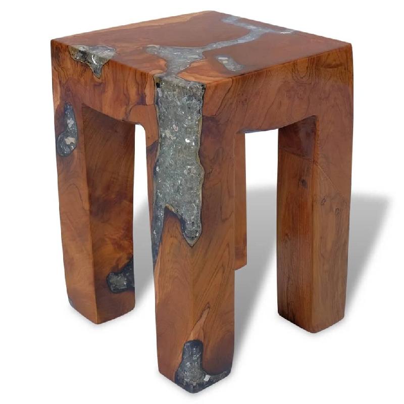 Décoshop26 - Tabouret assise support plantes 30x30x40 cm bois de teck massif et résine multicolore DEC026339 - Bois massif 3000255762804_0
