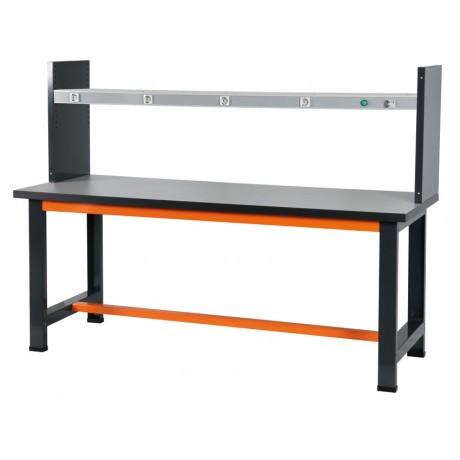 Établis industriels pour laboratoires - plateau stratifié - étagère haute avec prises et disjoncteur_0