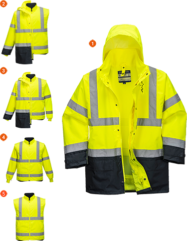 Parka bicolore executive 5-en-1 jaune marine S768 - certifiée CE - capuche détachable - tailles XS à 5XL_0