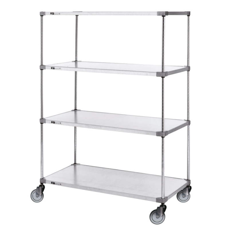 Rayonnage pour bloc opératoire et stérilisation mobile - Hygirack avec étagères pleines inox et roues pivotantes Ø125 mm_0