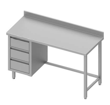 Table inox de travail adossée avec trois tiroirs  à gauche sans étagère 1500x700x900 - 930367150_0