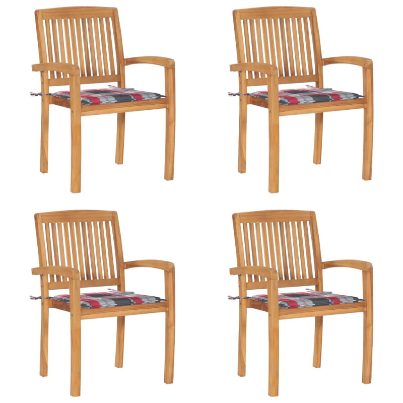 VidaXL Chaises De Jardin Empilables Avec Coussins Lot De 4 Teck Solide - multicolore 3073223_0