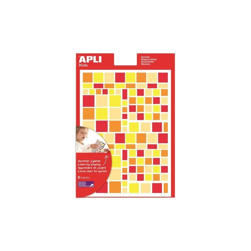 Apli Lot de 10 Etui de 756 gommettes carrés, coloris assortis (6 feuilles / cdt) - 8410782135265_0