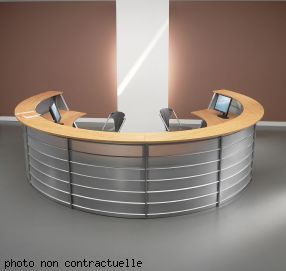 Banque d'accueil Welcome réf. Wlc7 - encombrement 4047x3036 mm - hauteur 1080 mm - panneaux frontaux en tôle pleine - 6 décors de top et plan de travail mélaminé_0