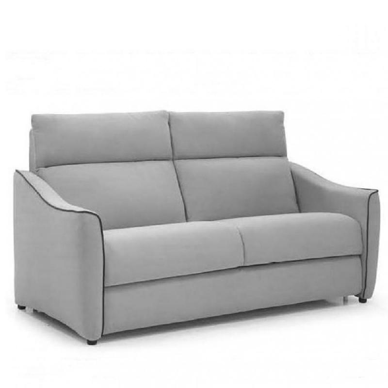 Canapé convertible express 140 cm Felicia - Matelas 14 cm, tissu gris passepoil anthracite, fabrication italienne_0
