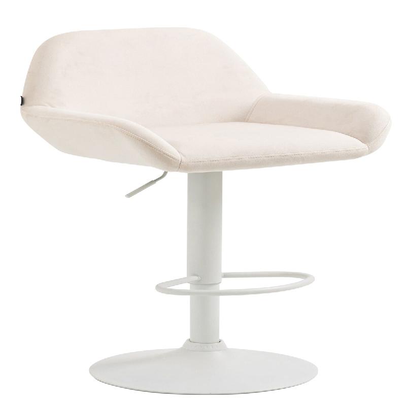 Décoshop26 - Tabouret de bar en velours rembourré crème base trompette métal blanc mat TDB10415 - blanc 3000458569606_0