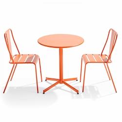 Oviala Business Ensemble table ronde et 2 chaises de terrasse bistrot en métal orange - Oviala - orange acier 109491_0