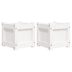 Helloshop26 - Jardinière bac lit surélevé plantes fleurs jardin terrasses lot de 2 bois de pin massif blanc 02_0039035 - 3000217986255_0