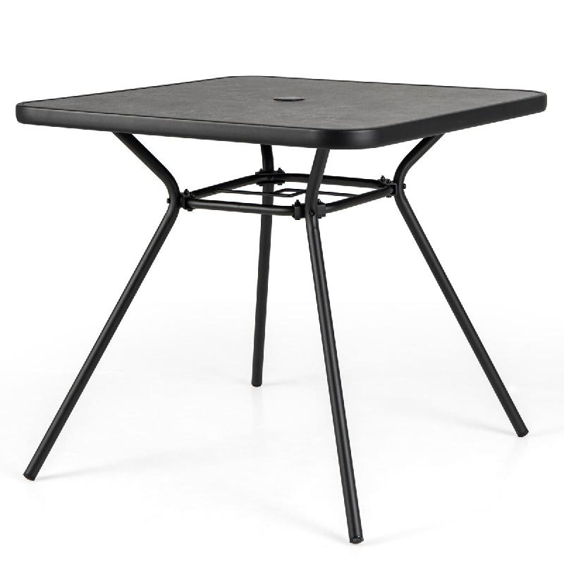 Helloshop26 - Table de jardin carrée 80 x 80 x 72,5 cm avec trou de parasol et cadre robuste en métal noir 20_0013990 - 3000228031623_0