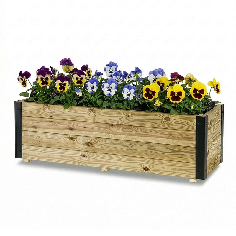 HORTALIA Jardinière Extérieure en Bois avec Renfort en Aluminium GHIO – Terrasse, Jardin ou Balcon – 120x45x40 cm - marron Bois manufacturé 700_0