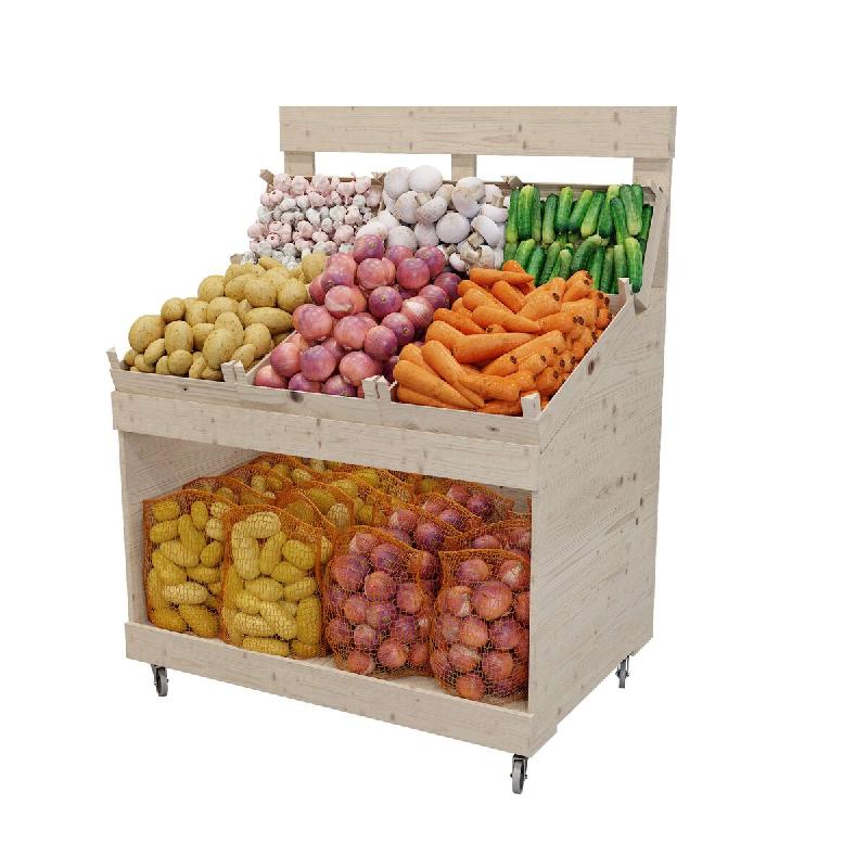 LES ARTISANS DU BOIS Présentoir Fruits et Légumes teinté verni chanvre L120 x P80 x 110 cm - Bois massif 1RET0514B_0