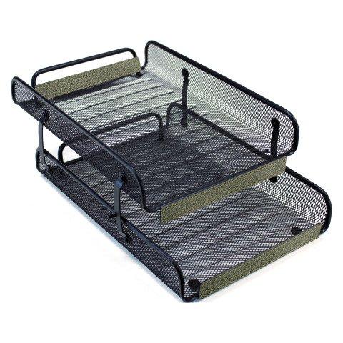 LOT DE 3 - CORBEILLE À COURRIER DOUBLE PIERRE-HENRY MESH, ASPECT CUIR
