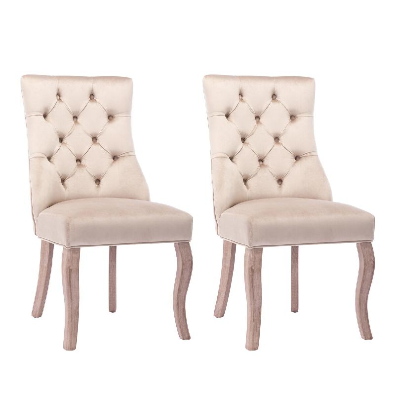 Merax Chaises de salle à manger 2 pièces. Chaise rembourrée de salon avec dossier en velours beige - beige multi-matériau WF297932AAC_0