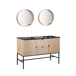 MOB-IN Meuble double vasque 140cm chêne STUDIO sur pieds + miroir rond - 3760232703298_0