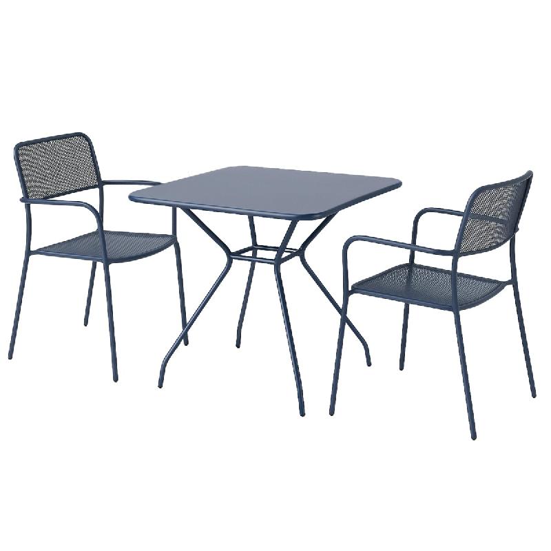 Oviala Business Ensemble table et 2 fauteuils de jardin bleu - bleu acier 114248_0