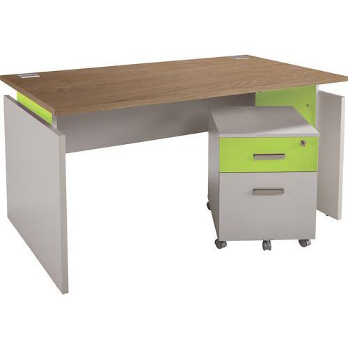 PACK LINÉO BUREAU DROIT 120 + CAISSON 2 TIROIRS CHÊNE/ANIS - SIMMOB
