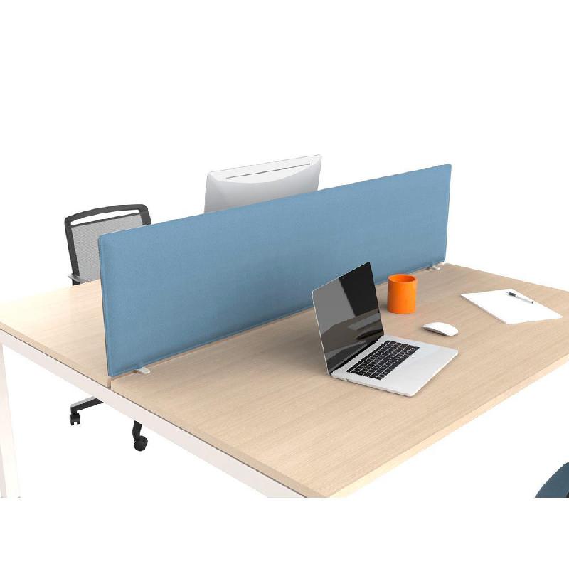 PANNEAU ECRAN FRONTAL ACOUSTIQUE MOODY POUR BUREAU BENCH - 400 X 1200 MM - TISSU BLEU - FIXATIONS BLANCHES