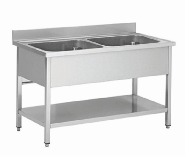 Plonge professionnel en inox 2 bacs au centre 1000x700x850+100mm - THSTR107BM2_0