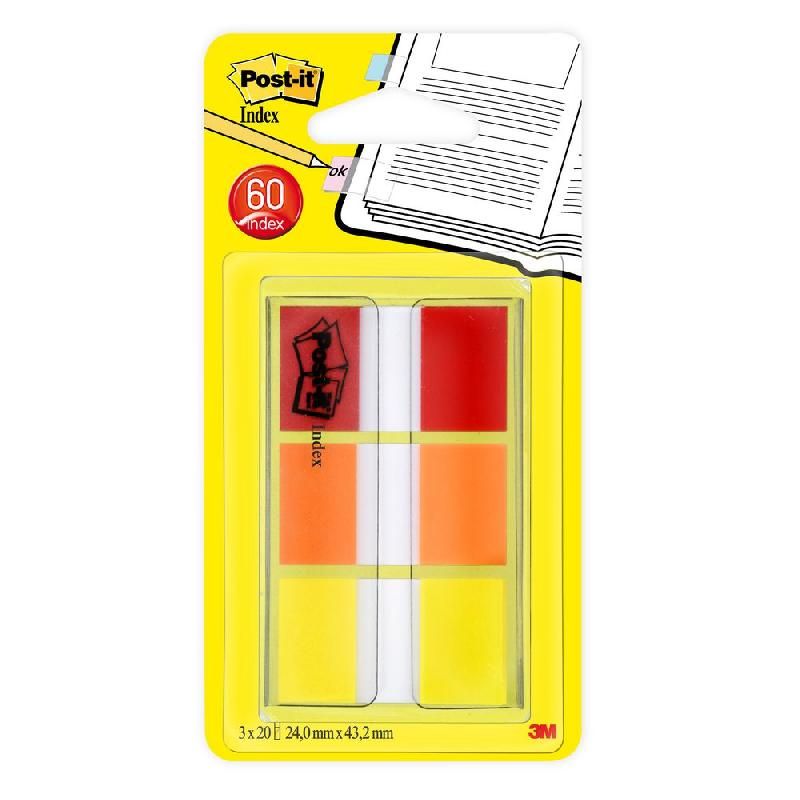 POST-IT® MARQUE-PAGES AVEC DISTRIBUTEUR MOYEN 24,0 X 43,2 MM ASSORTIES COULEURS 3 X 20 PAQUET 680-ROYEU