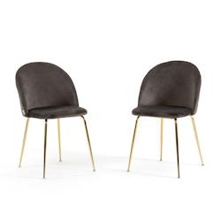 RATTATAN Lot de 2 chaises en velours avec pieds en métal, design élégant pour cuisine, salle à manger, bar ou restaurant – Sara – Gris foncé/_0