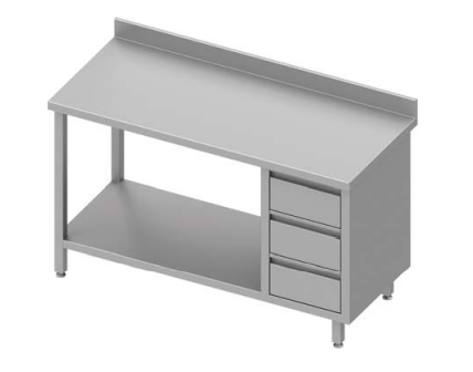 Table inox de travail adossée avec trois tiroirs  à droite avec étagère 800x700x900 - 930397080_0