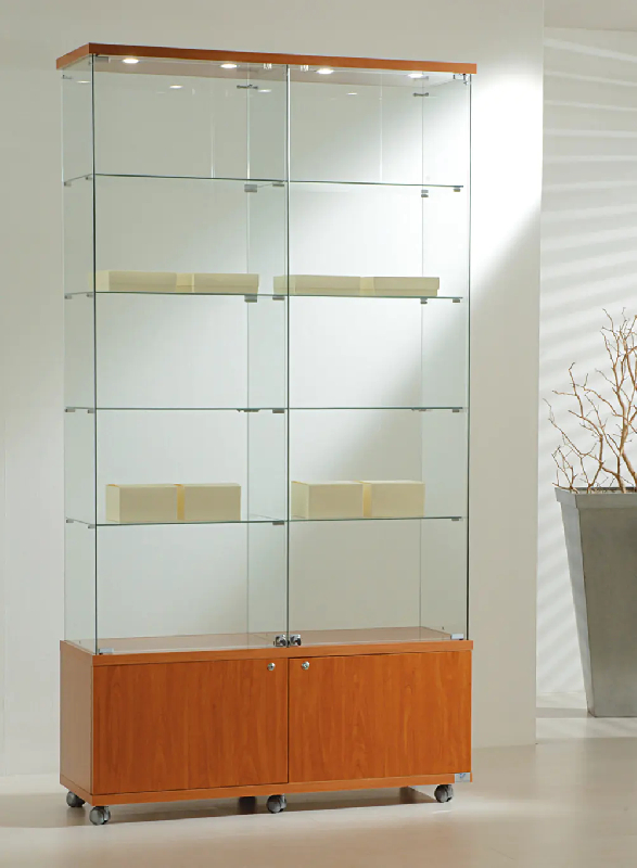 Vitrine très haute standard 12/22MVA - cerisier - verre trempé et bois - 8 tablettes amovibles_0