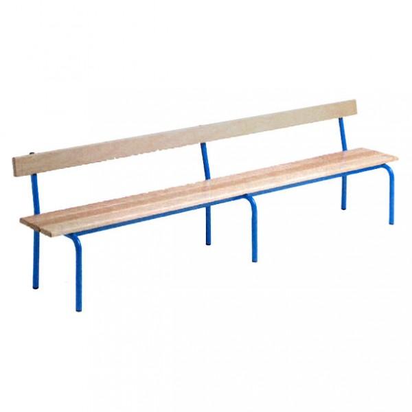 Banc vestiaire avec dossier - pieds Epoxy bleu - 1200 mm - 3 lames en hêtre vernis_0