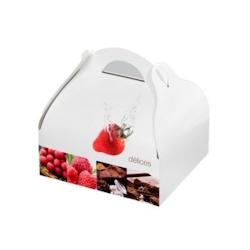 Boîte pâtissière décor Délices à poignée 180x160x70mm x400 JORIDEAL - blanc en carton 3519400608206_0