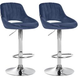 CLP Lot de 2 tabourets de bar Milet velours Bleu/Métal chromé - bleu textile 324453_0