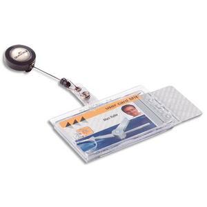 Durable boîte 10 porte-badges 2 cartes de sécurité format portrait ou paysage + enrouleur - transparent_0