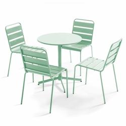 Oviala Business Ensemble table  de jardin ronde et 4 chaises en métal vert sauge - Oviala - vert acier 109198_0