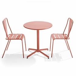 Oviala Business Ensemble table ronde et 2 chaises de terrasse bistrot en métal argile - Oviala - rose acier 109501_0