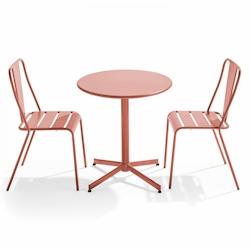 Oviala Business - Ensemble table ronde et 2 chaises bistrot en métal argile - Plateau rabattable, acier thermolaqué - rose_0