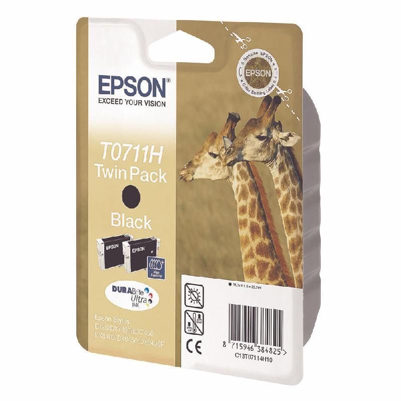 EPSON CARTOUCHE D'ENCRE GIRAFE T0711 N (C13T07114H10) - DURABRITE ULTRA - TWIN PACK - COULEUR: NOIR (LOT 2 + CAP CARTOUCHES)