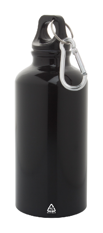 Gourde en aluminium recyclé - 400 ml - avec mousqueton en aluminium recyclé - couleur noire_0