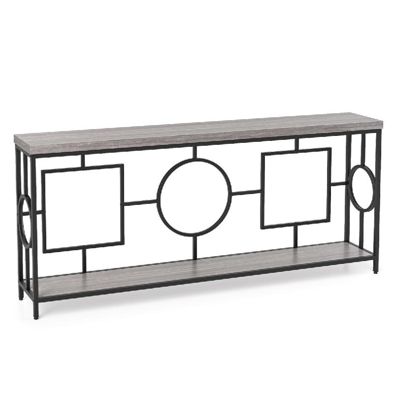 Helloshop26 - Table console rectangulaire 180 x 30 x 80 cm avec étagères de rangement et design sécurisé en mdf brun rustique   noir 20_0013840 -_0