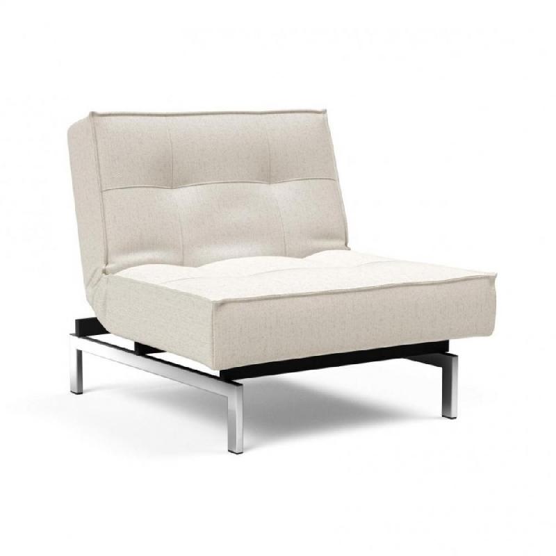 INNOVATION LIVING  FAUTEUIL DESIGN SPLITBACK CHROME CONVERTIBLE LIT 90*115 CM TISSU BOUCLÉ OFF WHITE_0