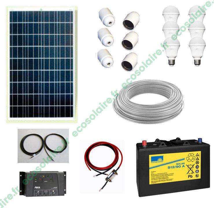Kit écosolaire® d'éclairage 115Wc 12V - Alimentation de 6 ampoules LED et recharge USB - Version sans batterie_0